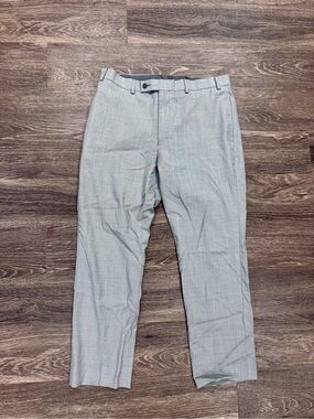 Men’s Gray Wool Blend Dress Pants Flat Front Tailored Cropped Hem 36x28